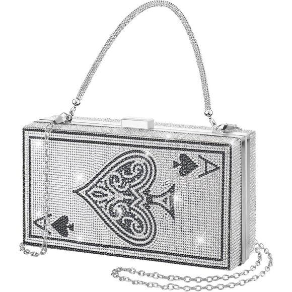 Accessories - Women Poker Card Clutch Rhinestone Purse Evening Night Party Bag Gift